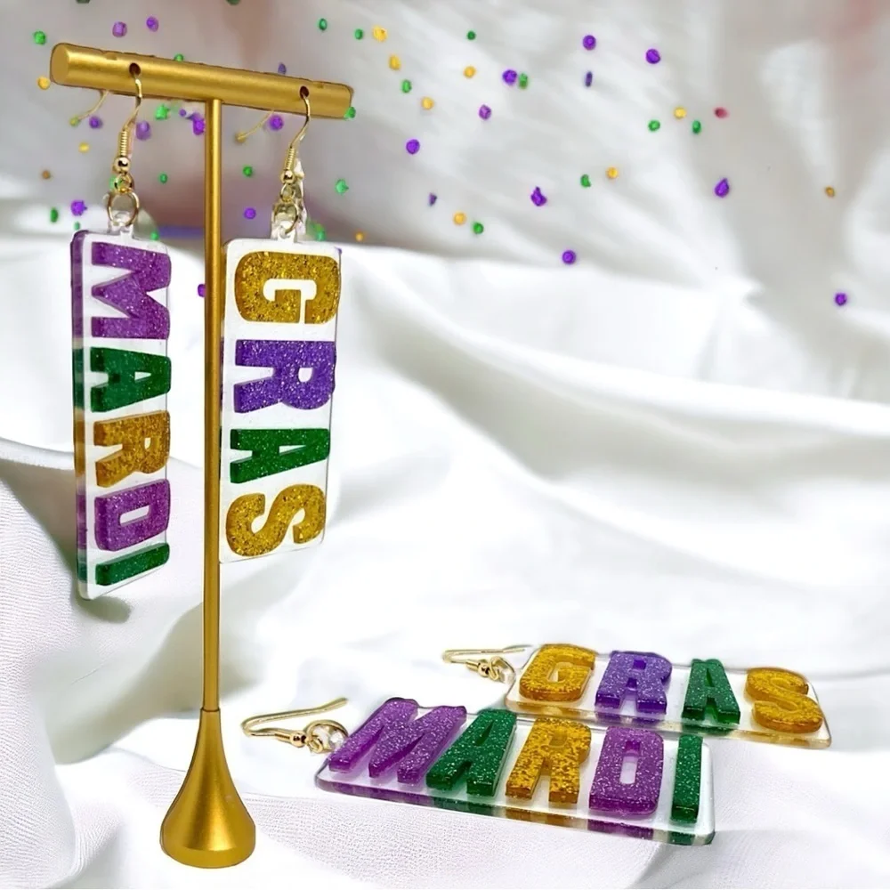 Jazz Up Your Look: Mardi Gras Dangle Earrings! 💜💚💛NWT Carnival Accessories!